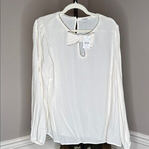 J. Crew Cream Long Sleeve Bow Collar Blouse size XXL